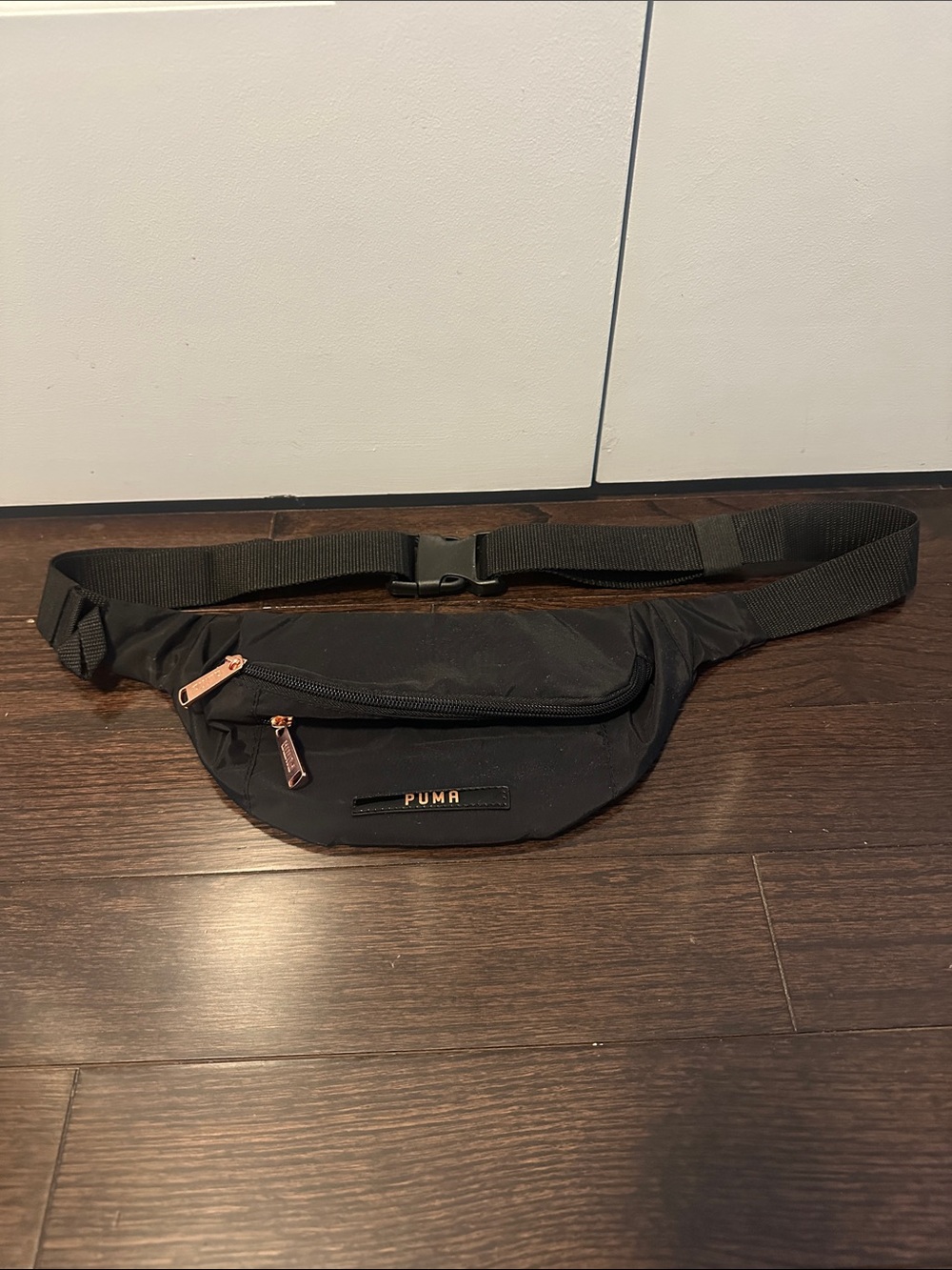 Puma Black Belt Bag with Rose-Gold Accents